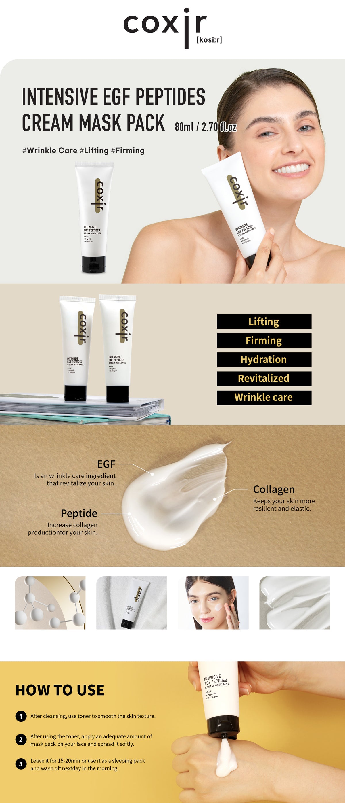 COXIR Intensive EGF Peptides Cream Mask Pack 80ml – details and benefits