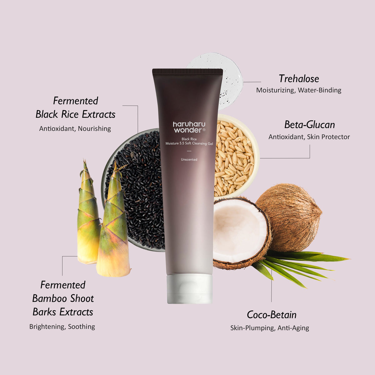 Haruharu Wonder Black Rice Moisture 5.5 Soft Cleansing Gel – βασικά συστατικά