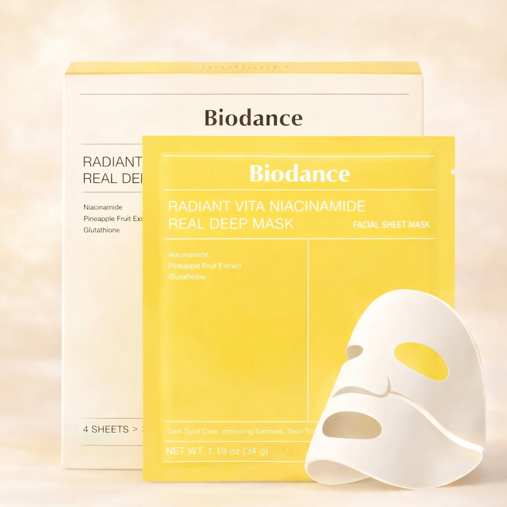 Biodance Radiant Vita Niacinamide Real Deep Mask συσκευασία και hydrogel μάσκα