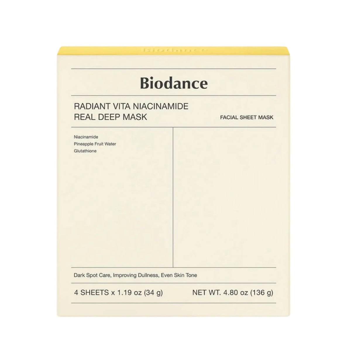 Biodance Radiant Vita Niacinamide Real Deep Mask κουτί 4 τεμαχίων