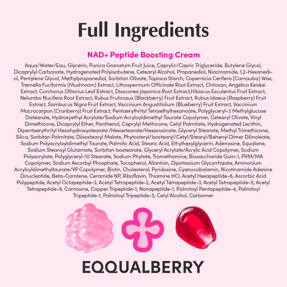 EQQUALBERRY NAD+ Peptide Boosting Cream 50ml – πλήρη συστατικά