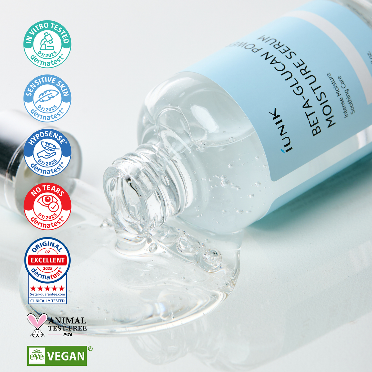 iUNIK Beta Glucan Power Moisture Serum κλινικές πιστοποιήσεις και υφή