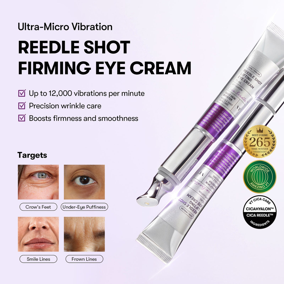 VT Cosmetics Reedle Shot Firming Eye Cream 15ml – συσκευασία και υφή